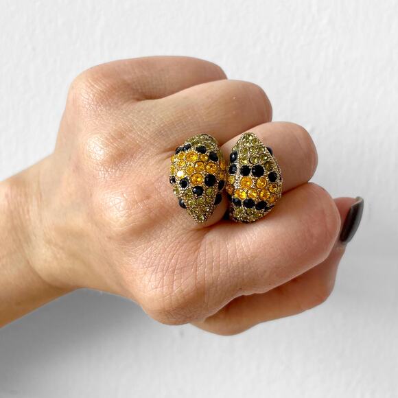 ROBERTO CAVALLI Pave Crystal Snake Ring Signed Snake Head Open Band Italy Size 6 - Picture 1 of 8